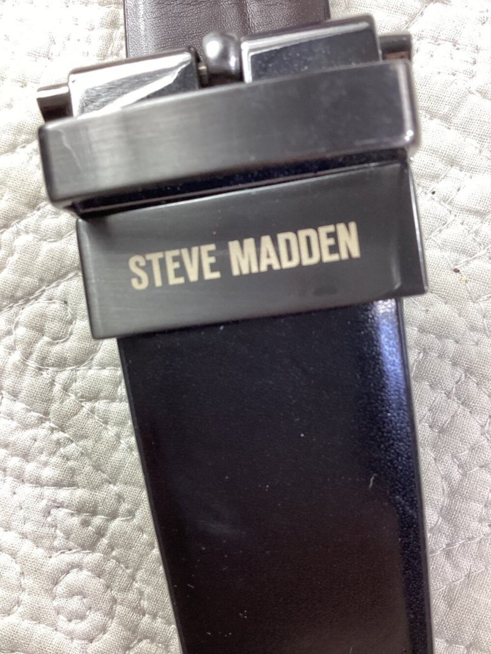 Steve Madden Mens Black Leather Belt Size 42 With Silver Buckle